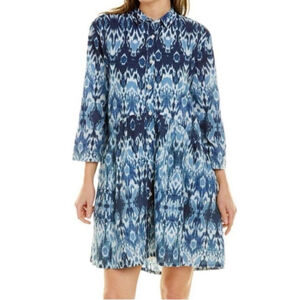 Tuckernuck Ro's Garden Tyla Deauville Blue Ikat Midi Shirt Dress Medium Cotton